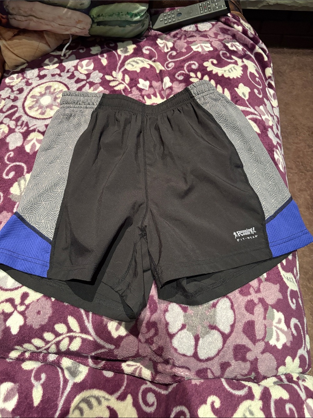 Running Fitplay Women's Black Athletic Shorts with Gray & Blue Accents